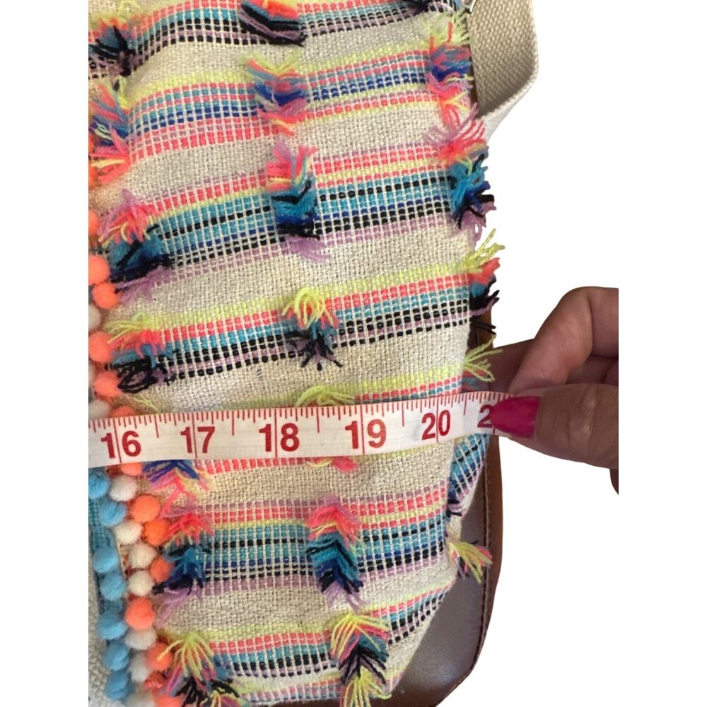 America & Beyond Boho Weekender Tote Bag Pouch Set Pom Tassel Stripe Beaded - Picture 11 of 16